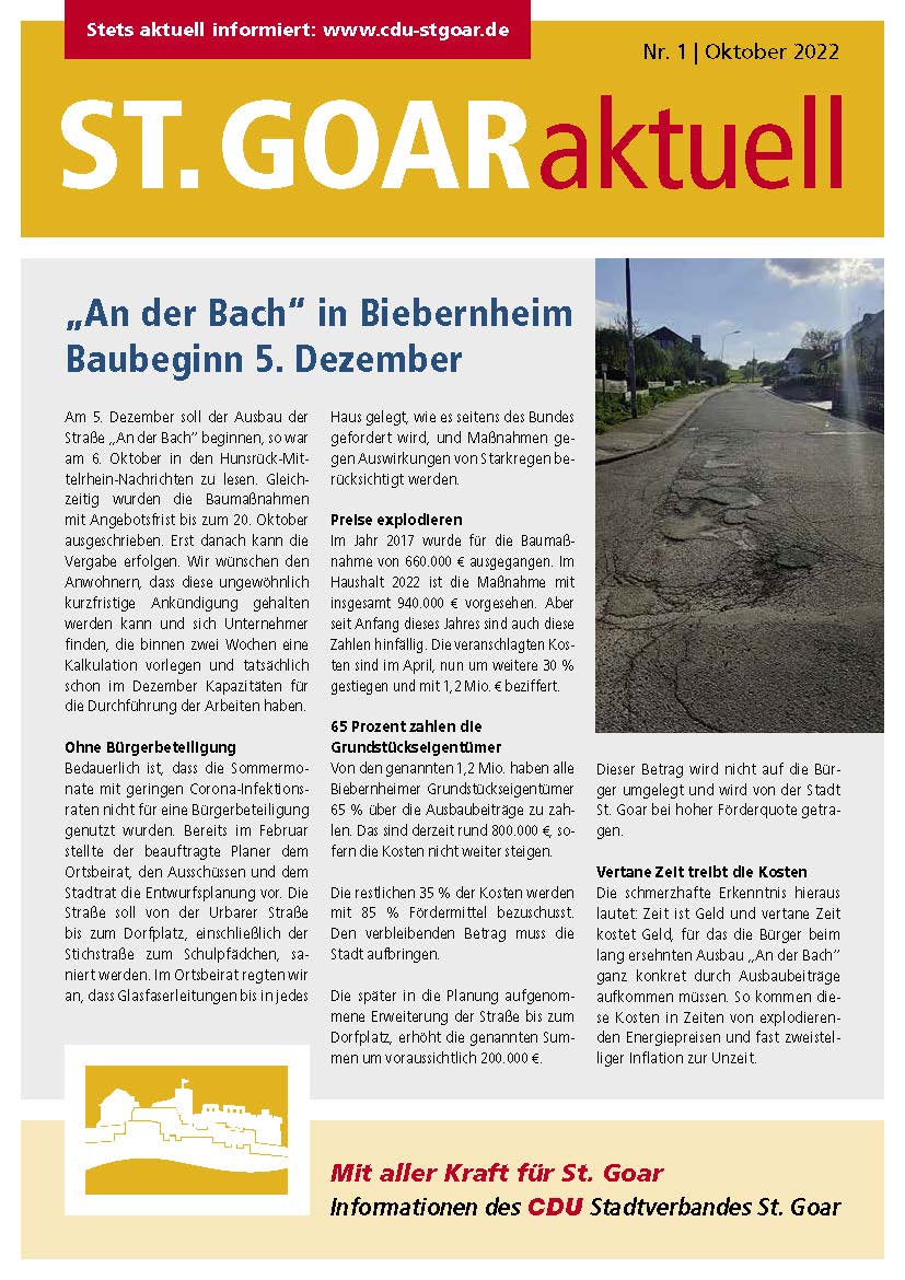 St. Goar aktuell 1 /2022 Titel